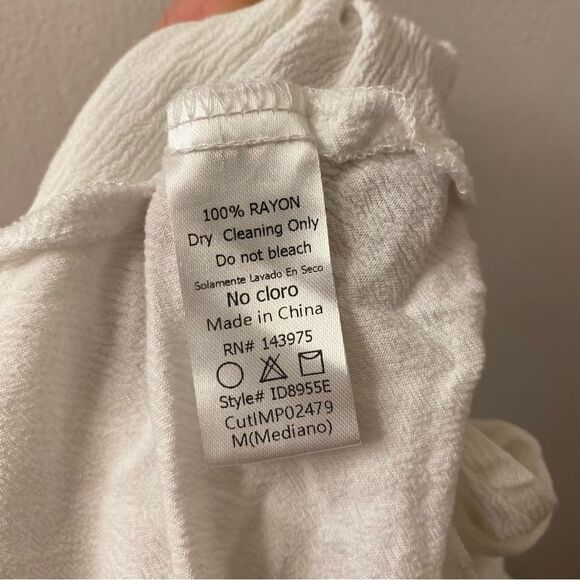 Millibon White Sleeveless plunging V Neck Sundress rayon beachy full skirt M - Picture 10 of 10